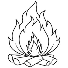Elegant Continuous One Line Bonfire Drawing, Editable Stroke Vector Illustration for Unique Designs.