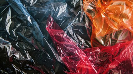 A pile of plastic bags stacked on top of each other, often used for storing or transporting items