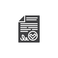 Document with check mark and signature vector icon