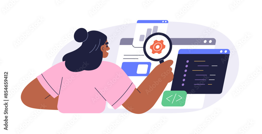 Aufkleber Software engineering and development concept. Programmer, coder developing, testing code, script. Backend professional, information technology. Flat vector illustration isolated on white background