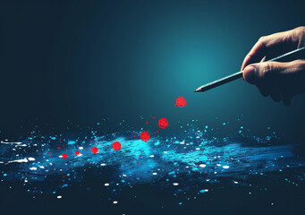 Fototapeta premium Businessman Drawing Creative Pathway to Success with Pencil and Abstract Line, Conceptual Illustration of Goal Achievement and Business Strategy in Minimalistic Style