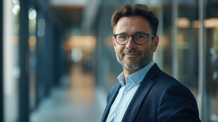 Fototapeta premium Confident businessman standing smiling looking focused at the camera