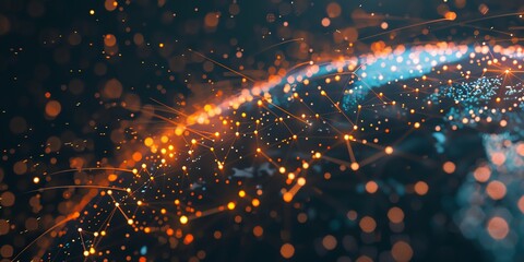 Fototapeta premium wallpaper global planet network line transfer data cyber, orange colors, futuristic, space, blue, transfer, science, network, planet, future, connection, background, line, abstract, modern, hacking 