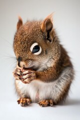 Obraz premium A baby squirrel holding a small acorn sitting on a 1 1 squirrel, animal, rodent, mammal, cute, nature, wildlife, wild, fur, eating, tail, nut, brown, animals, gray, furry, grey, red, park, chipmunk, s