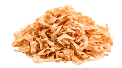 A pile of wood shavings isolated on a transparent background.

