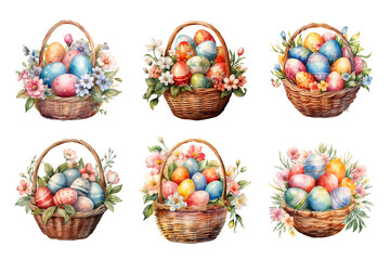Easter Eggs Basket Collection Bundle Set Isolated on a Transparent Background