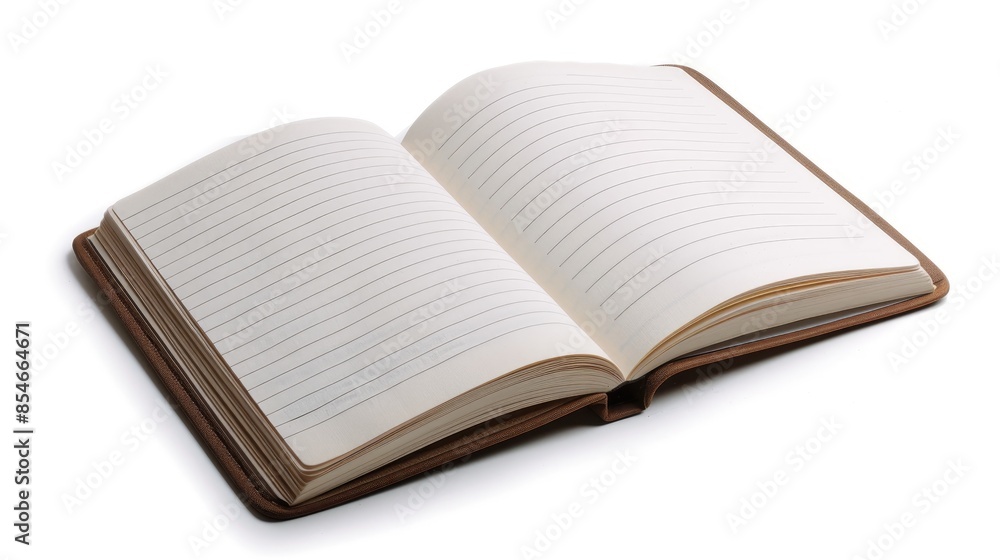 Poster isolated white background showing lined paper in open notebook