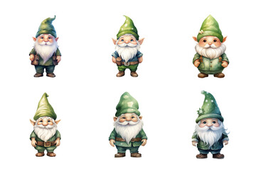 Obraz premium Green Gnome Collection Bundle Set Isolated on a Transparent Background