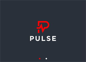 letter p with pulse logo design vector silhouette illustration