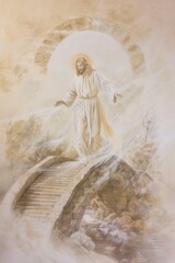 Ethereal Jesus in White, Perfect for Spiritual Publications and Religious Art, Conveying Serenity and Divine Presence