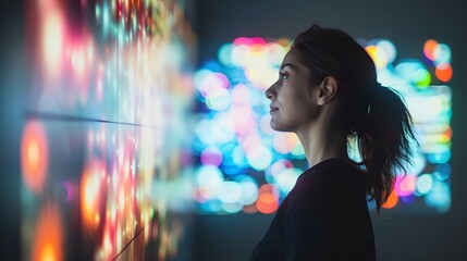 Digital Realm: Woman Explores Smart Screen Technology