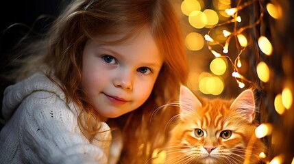 Fototapeta premium little girl with a cat