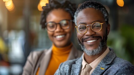 Obraz premium Happy and Professional: Portrait of Smiling Black Business Leaders in the Workplace
