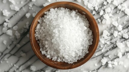 Top view of white unprocessed salt