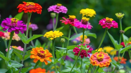Zinnia flowers in the daylight of the spring