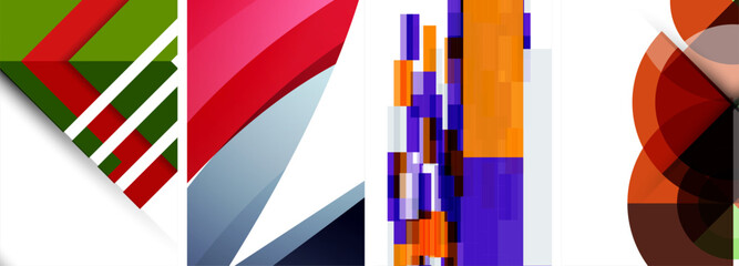 Fototapeta premium Vector posters - minimalist geometric abstract backgrounds, featuring circles, lines, and triangles in clean, modern design