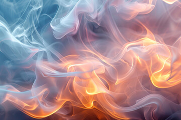 Fototapeta premium Abstract background with smoke and fire, flames of different colors, light blue and orange color gradient