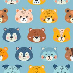 Naklejka premium Cute_Animal_Faces_-_Adorable_cartoon-style_animal_faces_