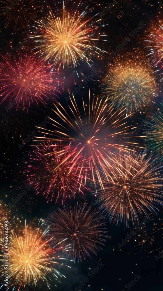 Poster a fireworks display with many different colored fireworks