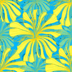 Fototapeta premium Tropical seamless pattern with Lemons isolated on background. Design for textile, wrapping paper, wallpaper.