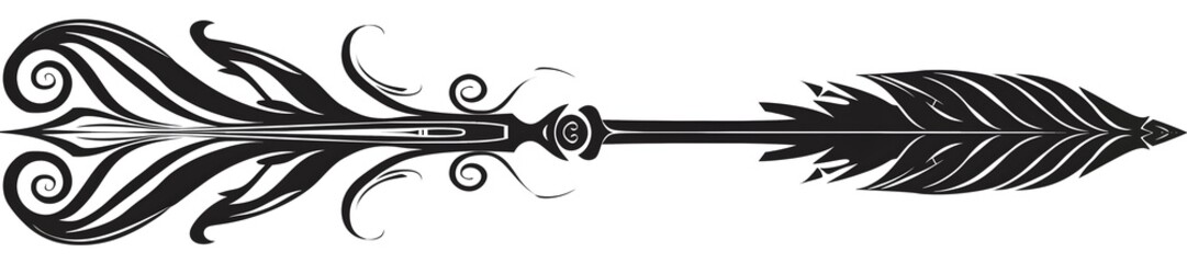 Minimalist Tribal Arrow with Spirals in Black and White