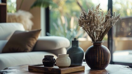 Decorative items on living room table