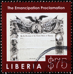 The original emancipation proclamation draft by Lincoln on postage stamp
