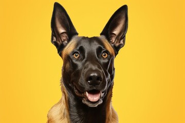 Obraz premium Portrait of a cute belgian malinois dog in front of soft yellow background