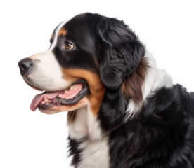 Side portrait of Bernese Mountain Dog on isolated background