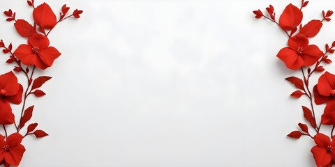 Obraz premium Plain white background with isolated red and white flowers and copy space