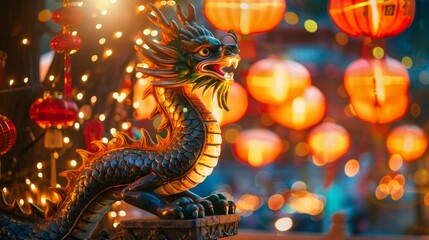 Obraz premium Chinese Dragon Statue Festivity, Lunar New Year, Dragon Year.