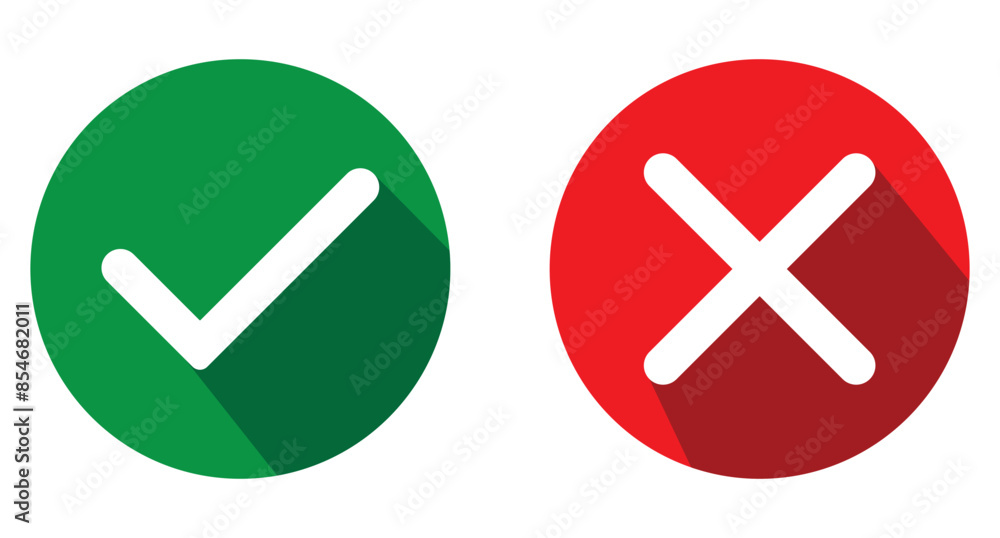 Poster green check mark, red cross mark icon design. set of red x and green check mark icons. tick and cros