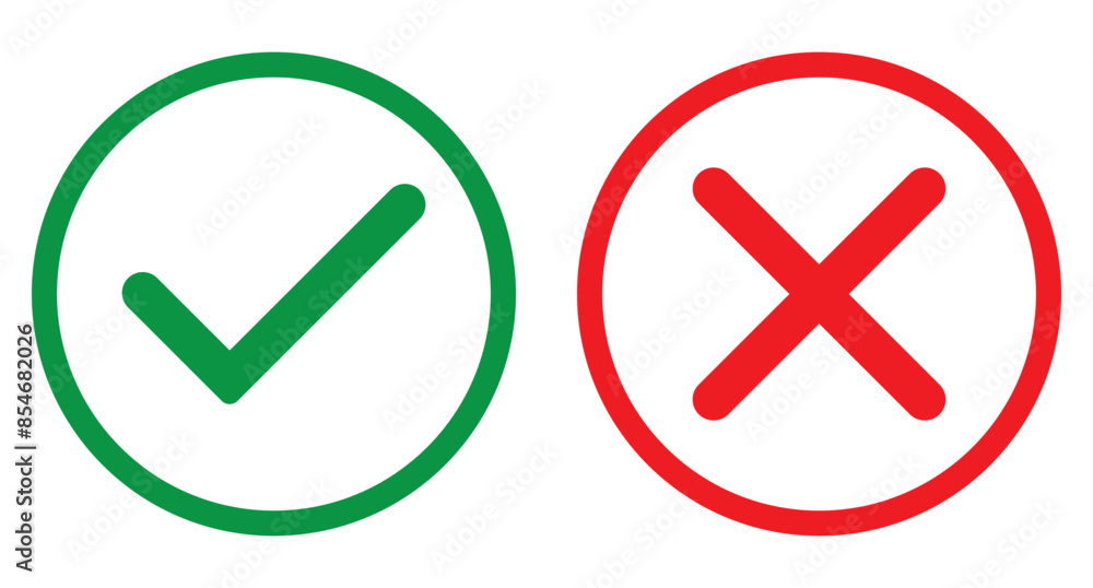 Poster set of red x and green check mark icon with stroke line. tick and cross checkmark icon. check mark a