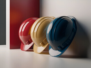 Yellow And Blue safety Helmet white backgrounds. Ai generative