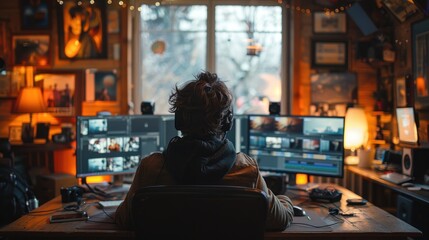 Naklejka premium video editing process before uploading on social media