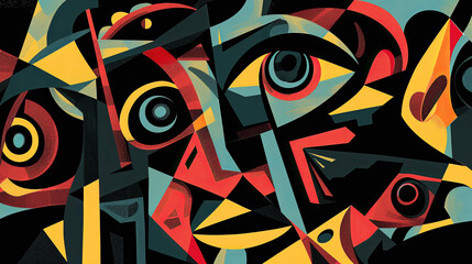 Abstract art in Dada style with a menacing envious vibe in dark colors