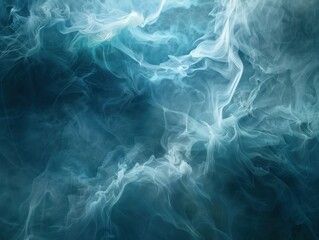 Abstract blue and white smoke or mist background with ethereal swirls and gradients, perfect for artistic and creative designs or wallpapers.