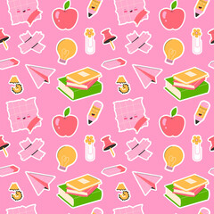 childrens cute school. School seamless pattern on a light background. Back to school