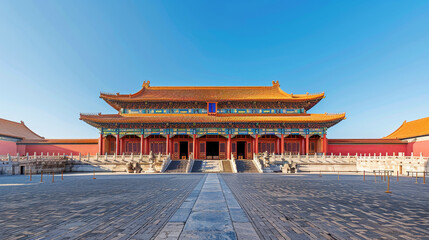 Breathtaking panoramic view of the Forbidden City under a clear blue sky in Beijing