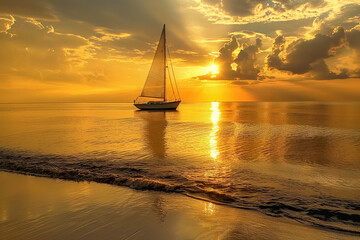 Sailboat at sea at sunset