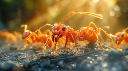Red Ant Closeup in Golden Light