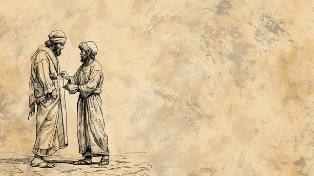 Parable of the Two Sons Illustration: First Son Changing Mind and Working, Beige Background, Biblical Copyspace