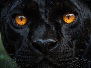 A close up portrait of a black panther with piercing golden eyes