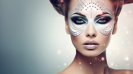 Beautiful woman, girl. Female model with Extraordinary amazing Hairstyle and Flawless professional Makeup. AI Generative.