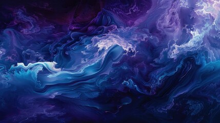 Fototapeta premium Abstract fluid art in deep blue and purple hues, blending to create a mesmerizing, cloud-like artistic pattern.