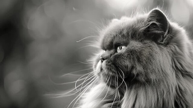 Monochrome close-up of a contemplative cat
