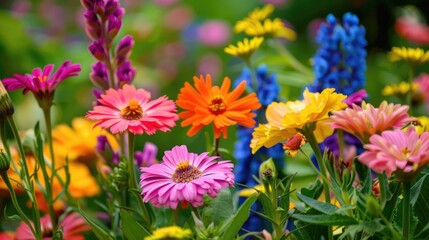 Fototapeta premium Vibrant flowers in gardens outdoors