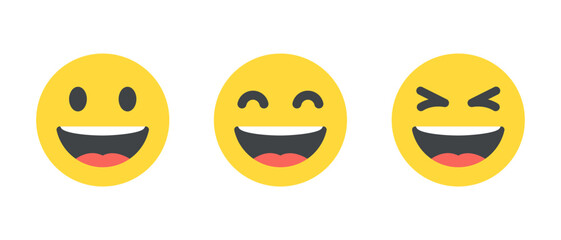 Laughing face emoji icon set in flat design. Laugh, LOL facial emoticon concept