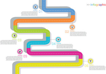 Infographic timeline for business template. Presentation concept with infographic timeline steps in colorful road or street. 