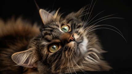 Grumpy Maine Coon Cat Poses Playfully in Studio Portrait